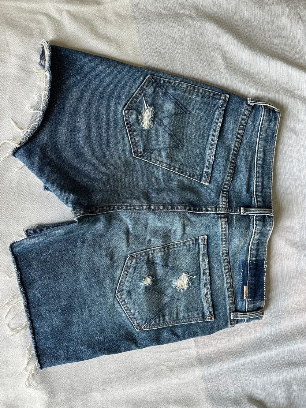 MOTHER Blue High-Rise Frayed Hem Denim Shorts - Picture 5 of 8